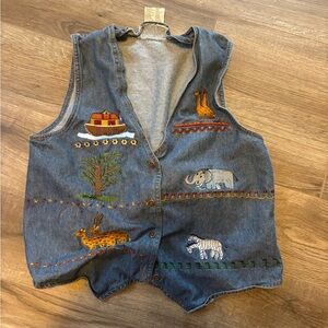 Embroidered Denim Vest with Animal Motifs vintage denim